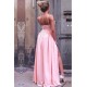 Long Pink V-Neck Prom Evening Formal Dresses with Side Slit 3021542