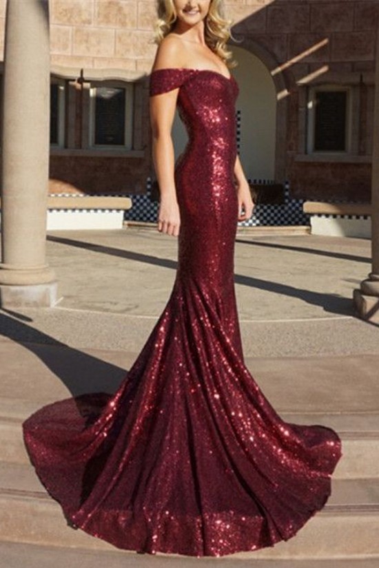 Mermaid Off-the-Shoulder Sequins Long Prom Evening Formal Dresses 3021551
