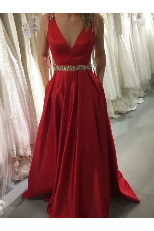 A-Line Beaded Strapless Prom Formal Evening Party Dresses 3021309