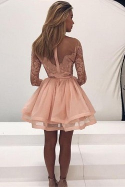 Short Lace Long Sleeves Prom Evening Party Dresses 3021578