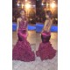 Sexy Long Purple Backless Lace Top Mermaid Prom Evening Formal Dresses 3020163