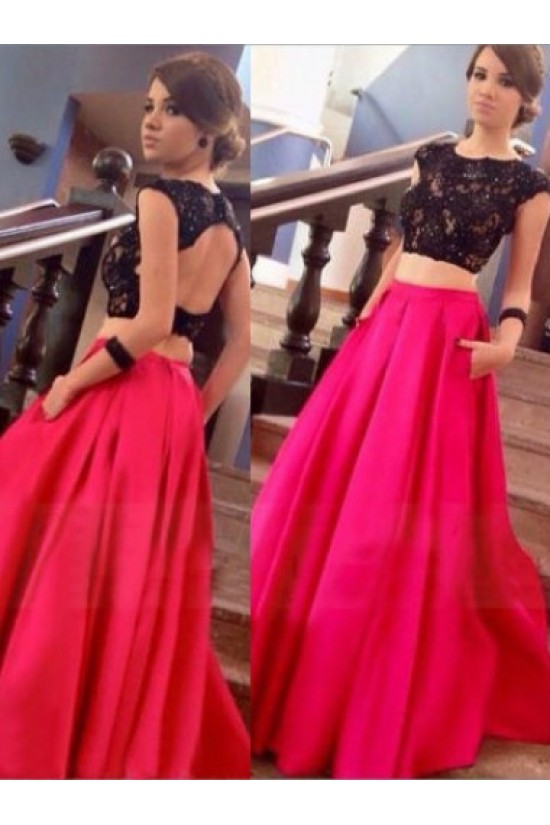 Two Pieces Black Lace Top Long Prom Evening Formal Dresses 3020168 Two Pieces Black Lace Top Long Prom Evening Formal Dresses 3020168