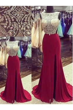 Beaded Backless Long Red Prom Evening Formal Dresses 3020170