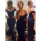 Mermaid Off-the-Shoulder Long Navy Blue Bridesmaid Prom Evening Formal Dresses 3020174
