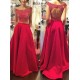 Two Pieces Off-the-Shoulder Red Beaded Long Prom Evening Formal Dresses 3020175