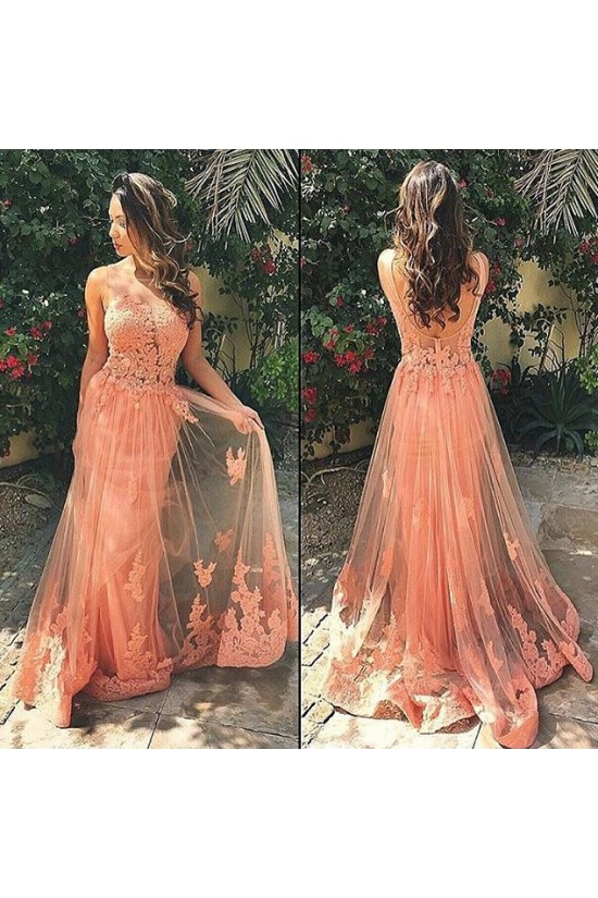 Sexy Lace Appliques Tulle Long Prom Dresses Evening Gowns 3020182 Sexy Lace Appliques Tulle Long Prom Dresses Evening Gowns 3020182