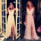 Sheath/Column V-Neck Front Split Lace Chiffon Prom Evening Formal Dresses 3020191