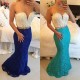 Blue White Lace Long Mermaid Prom Dresses Evening Gowns 3020202