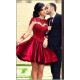 Short Red Homecoming Dresses High Neck Long Sleeves Sheer Lace Appliques Satin Knee Length Party Evening Gowns 3020234