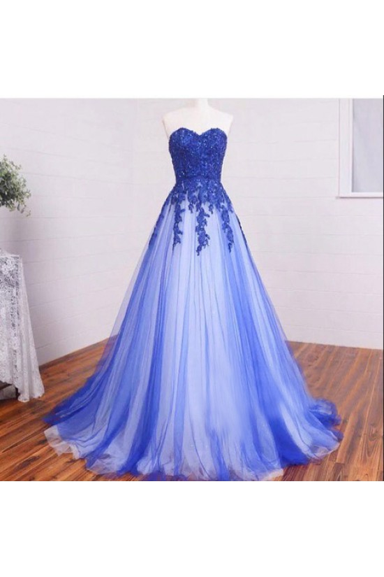 A-Line Sweetheart Lace Appliques Long Blue White Prom Dresses Evening Gowns 3020236 A-Line Sweetheart Lace Appliques Long Blue White Prom Dresses Evening Gowns 3020236