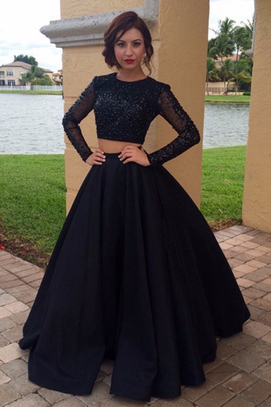Long Sleeves Two Pieces Black Prom Dresses Party Evening Gowns 3020246 Long Sleeves Two Pieces Black Prom Dresses Party Evening Gowns 3020246
