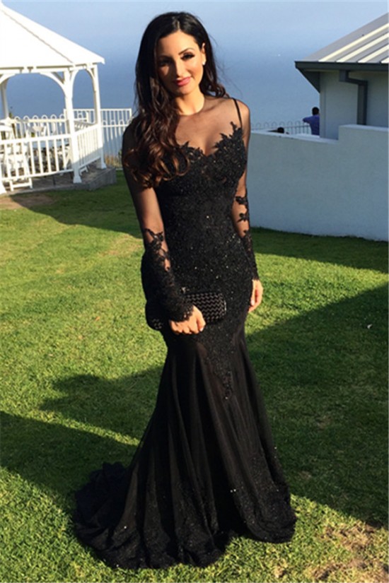 Long Black Mermaid Illusion Neckline Lace Long Sleeves Prom Dresses Party Evening Gowns 3020247 Long Black Mermaid Illusion Neckline Lace Long Sleeves Prom Dresses Party Evening Gowns 3020247