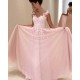 A-Line Long Pink Lace Prom Dresses Party Evening Gowns 3020248