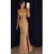 Mermaid  V-Neck Gold Sequins Beads Long Prom Dresses Party Evening Gowns 3020249