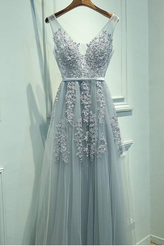 A-Line V-Neck Lace Appliques Tulle Prom Dresses Party Evening Gowns 3020251 A-Line V-Neck Lace Appliques Tulle Prom Dresses Party Evening Gowns 3020251