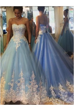 Long Blue Lace Prom Dresses Party Evening Gowns 3020265