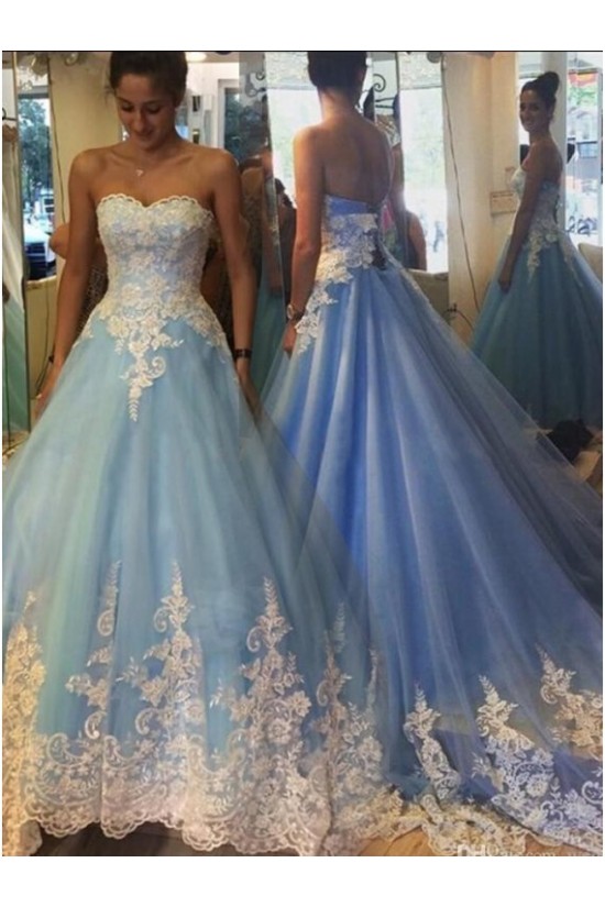 Long Blue Lace Prom Dresses Party Evening Gowns 3020265