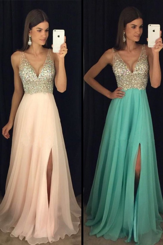 A-Line Beaded Sequins V-Neck Long Chiffon Prom Dresses Party Evening Gowns 3020280 A-Line Beaded Sequins V-Neck Long Chiffon Prom Dresses Party Evening Gowns 3020280