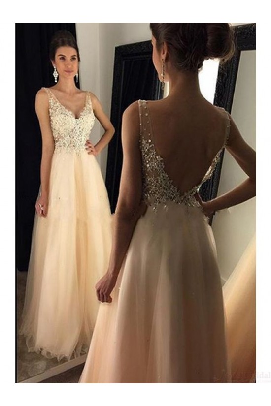 A-Line V-Neck Lace Tulle Long Prom Dresses Party Evening Gowns 3020281 A-Line V-Neck Lace Tulle Long Prom Dresses Party Evening Gowns 3020281