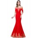 Mermaid Off-the-Shoulder Long Red Lace Prom Dresses Party Evening Gowns 3020283