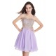 A-Line Sweetheart Gold Lace Appliques Short Purple Prom Dresses Party Evening Gowns 3020285
