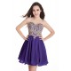 A-Line Sweetheart Gold Lace Appliques Short Purple Prom Dresses Party Evening Gowns 3020285