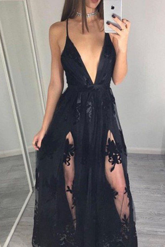 Sexy V-Neck Long Black Lace Prom Dresses Party Evening Gowns 3020298 Sexy V-Neck Long Black Lace Prom Dresses Party Evening Gowns 3020298