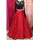 Two Pieces Long Sleeves Black Lace Red Prom Dresses Party Evening Gowns 3020299