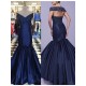 Mermaid Off-the-Shoulder V-Neck Long Blue Prom Dresses Party Evening Gowns 3020304