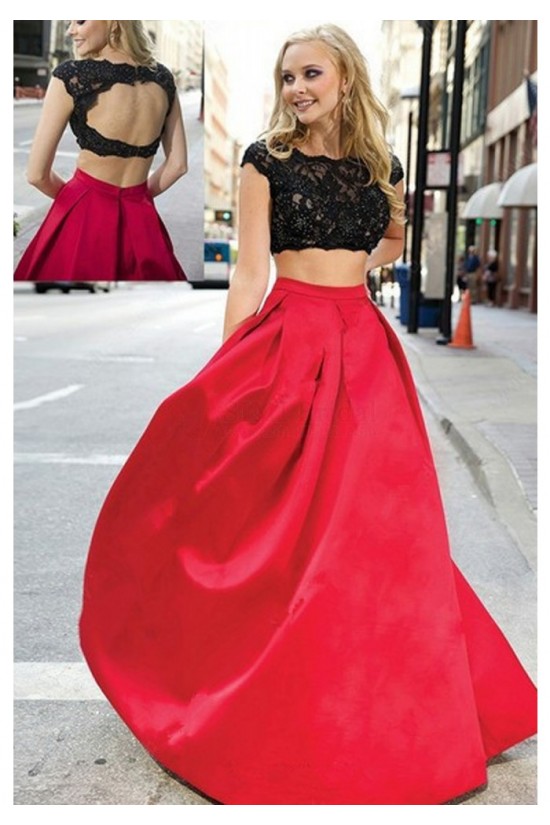 Two Pieces Black Lace Red Prom Dresses Party Evening Gowns 3020305 Two Pieces Black Lace Red Prom Dresses Party Evening Gowns 3020305