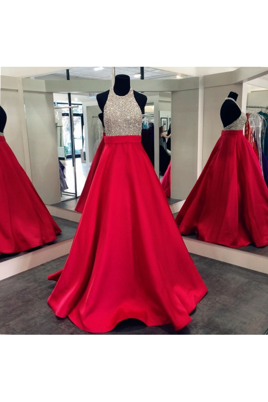 A-Line Halter Sequins and Satin Long Red Prom Dresses Party Evening Gowns 3020309 A-Line Halter Sequins and Satin Long Red Prom Dresses Party Evening Gowns 3020309