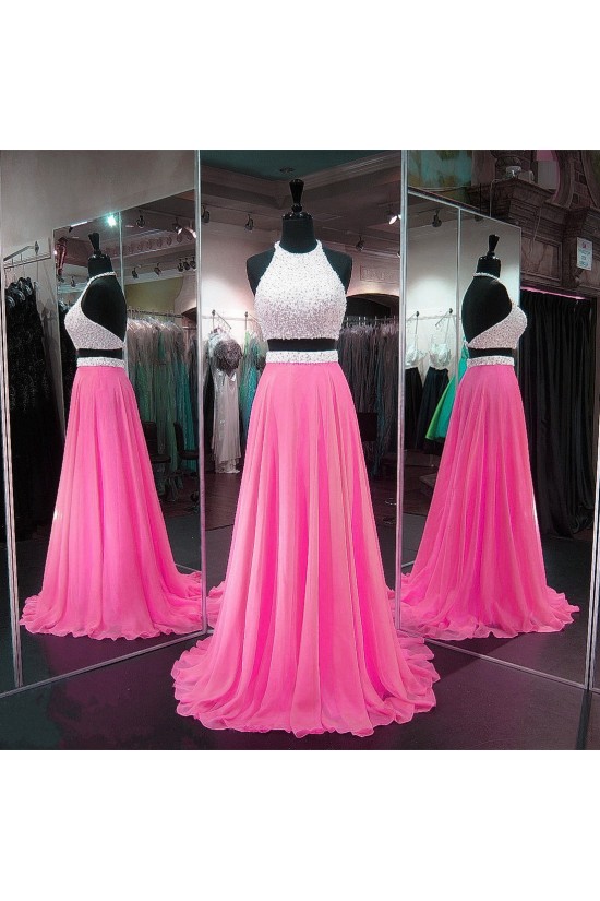 Long Pink Two Pieces Beaded Sequins Chiffon Prom Dresses Party Evening Gowns 3020311 Long Pink Two Pieces Beaded Sequins Chiffon Prom Dresses Party Evening Gowns 3020311