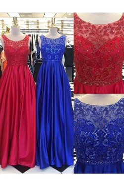 A-Line Lace and Satin Long Prom Dresses Party Evening Gowns 3020318