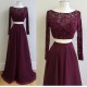 Two Pieces Long Sleeves Lace Chiffon Prom Dresses Party Evening Gowns 3020324