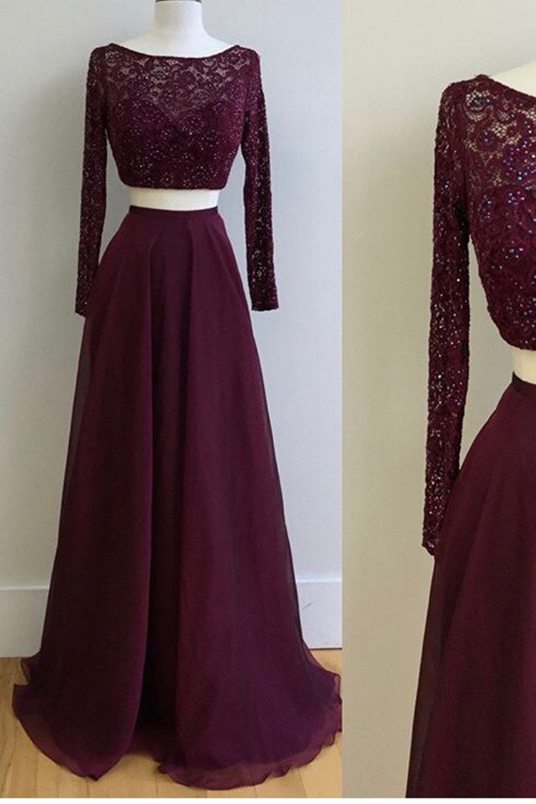 Two Pieces Prom Dress,Lace Short Evening Dress,White Evening Dress C624