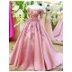 A-Line Off-the-Shoulder Short Sleeve Long Pink Prom Dresses Party Evening Gowns 3020331