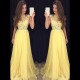 Long Yellow Illusion Bodice Lace and Chiffon Prom Dresses Party Evening Gowns 3020335 Long Yellow Illusion Bodice Lace and Chiffon Prom Dresses Party Evening Gowns 3020335