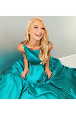 A-Line Long Green Beaded Long Prom Dresses Party Evening Gowns 3020342