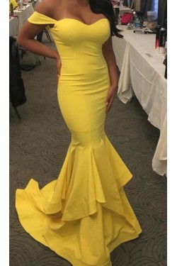 Mermaid Long Yellow Off-the-Shoulder Prom Dresses Party Evening Gowns 3020360