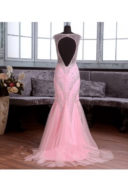 Long Pink Beaded Mermaid Lace Tulle Prom Dresses Party Evening Gowns 3020370