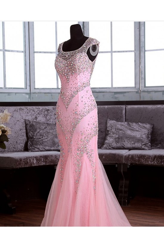 Long Pink Beaded Mermaid Lace Tulle Prom Dresses Party Evening Gowns 3020370 Long Pink Beaded Mermaid Lace Tulle Prom Dresses Party Evening Gowns 3020370