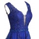 A-Line Long Blue Beaded Lace Prom Dresses Party Evening Gowns 3020372