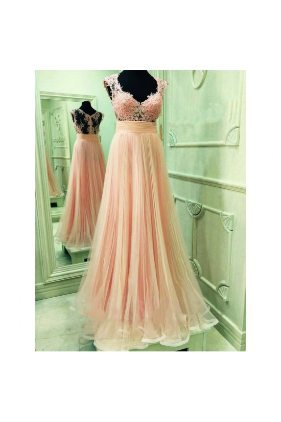 Lace and Tulle Illusion Bodice Long Prom Dresses Party Evening Gowns 3020376 Lace and Tulle Illusion Bodice Long Prom Dresses Party Evening Gowns 3020376