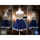 Short Blue Sweetheart Gold Lace Appliques Homecoming Cocktail Prom Dresses 3020379