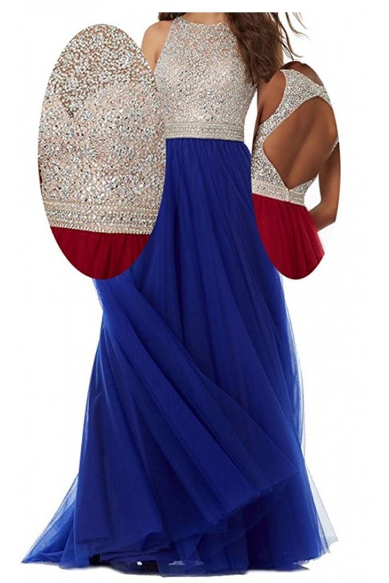A-Line Long Blue Beaded Sequins Tulle Prom Dresses Party Evening Gowns 3020381 A-Line Long Blue Beaded Sequins Tulle Prom Dresses Party Evening Gowns 3020381