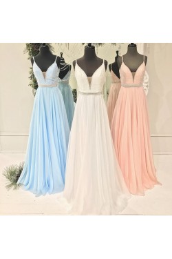 A-Line V-Neck Spaghetti Straps Long Prom Dresses Party Evening Gowns 3020389