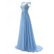 Long Blue Chiffon Illusion Bodice Lace Prom Dresses Party Evening Gowns 3020393