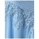 Long Blue Chiffon Illusion Bodice Lace Prom Dresses Party Evening Gowns 3020393