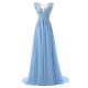 Long Blue Chiffon Illusion Bodice Lace Prom Dresses Party Evening Gowns 3020393