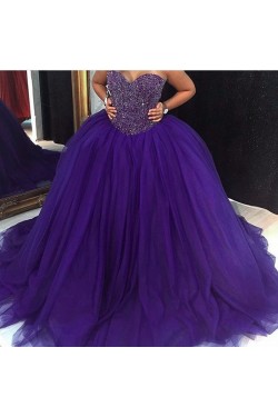 Ball Gown Sweetheart Burgundy Beaded Tulle Prom Dresses Party Evening Gowns 3020399